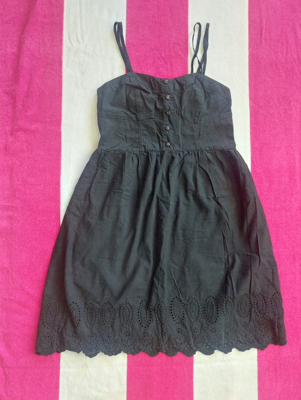 "Xhilaration" Black Spaghetti-Strap Eyelet-Hem Mini Dress Size: M